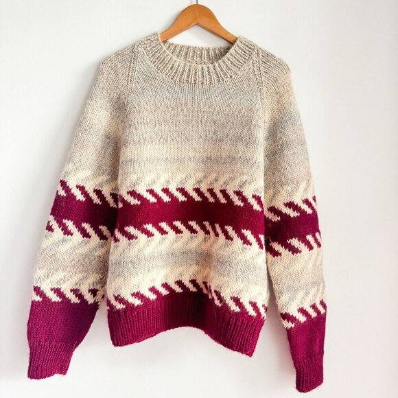 Unbranded | Handmade Sweaters - Vintage Wool Handmade Geometric Print Winter Holiday Pullover L